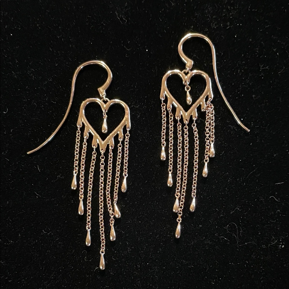 Elegant Gold Tone Heart Dangle Earrings
